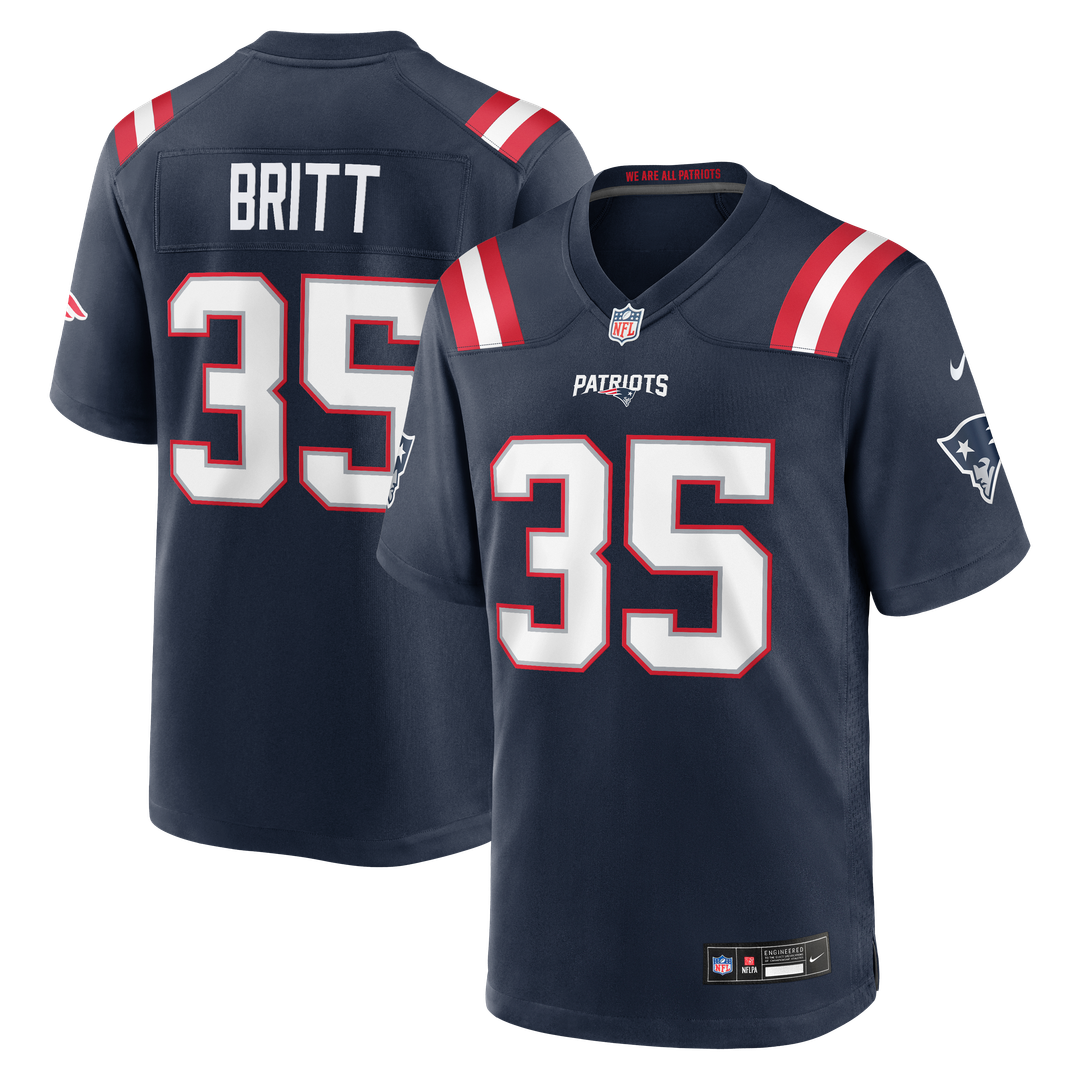 New England Patriots K.J. Britt Navy Team Game Jersey product image 1, provided for visual reference and product detail