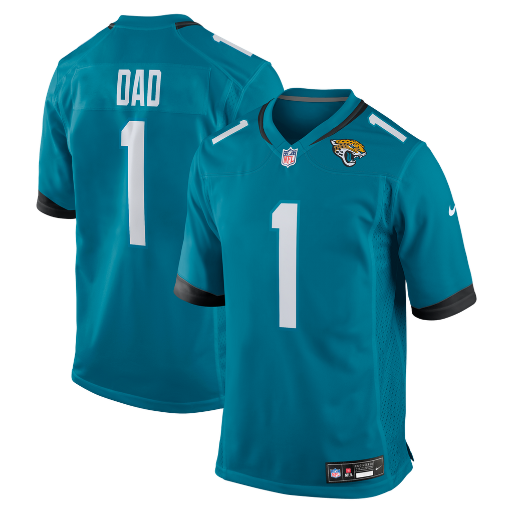 Jacksonville Jaguars Number 1 Dad Teal Game Jersey product image 1, provided for visual reference and product detail review