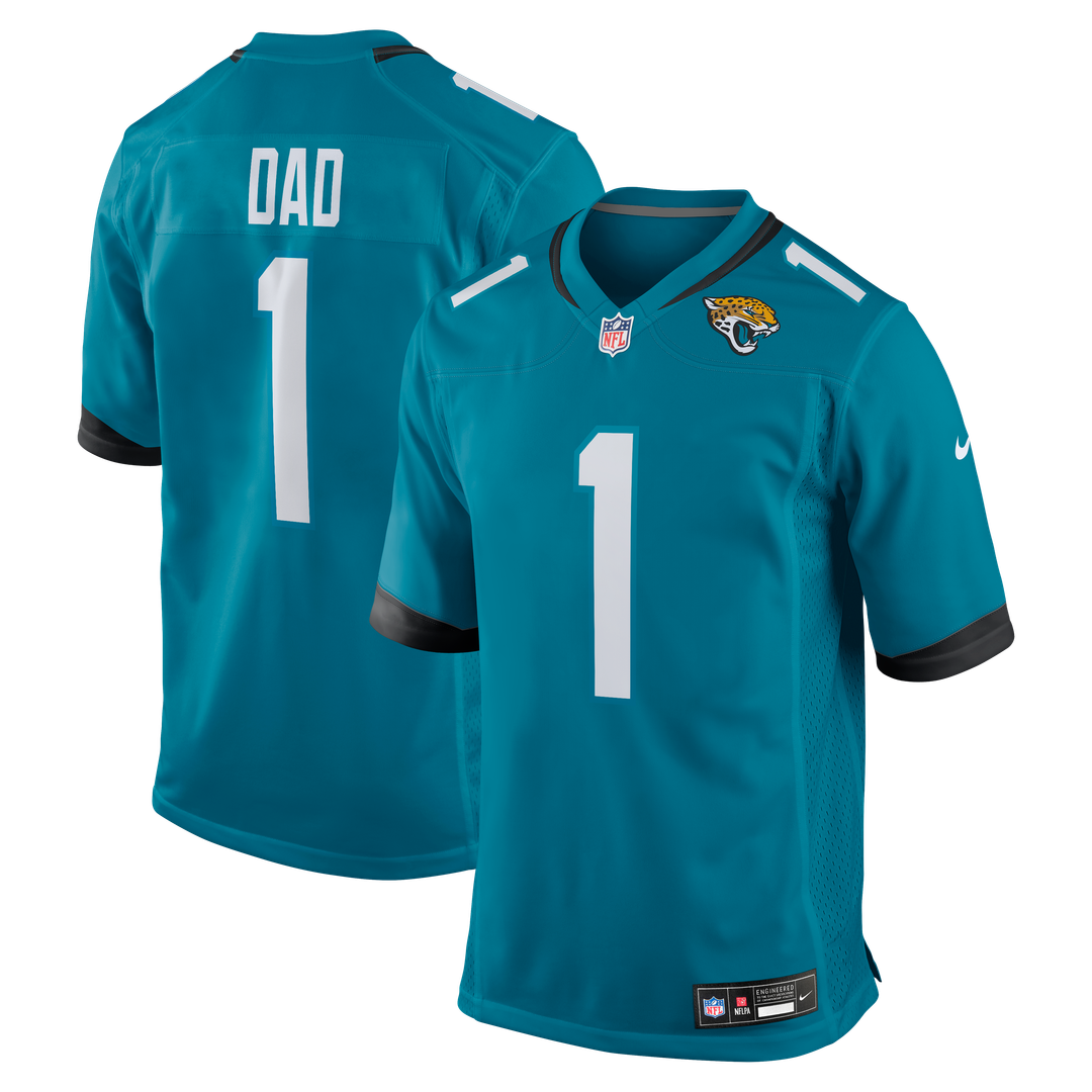 Jacksonville Jaguars Number 1 Dad Teal Game Jersey product image 1, provided for visual reference and product detail review
