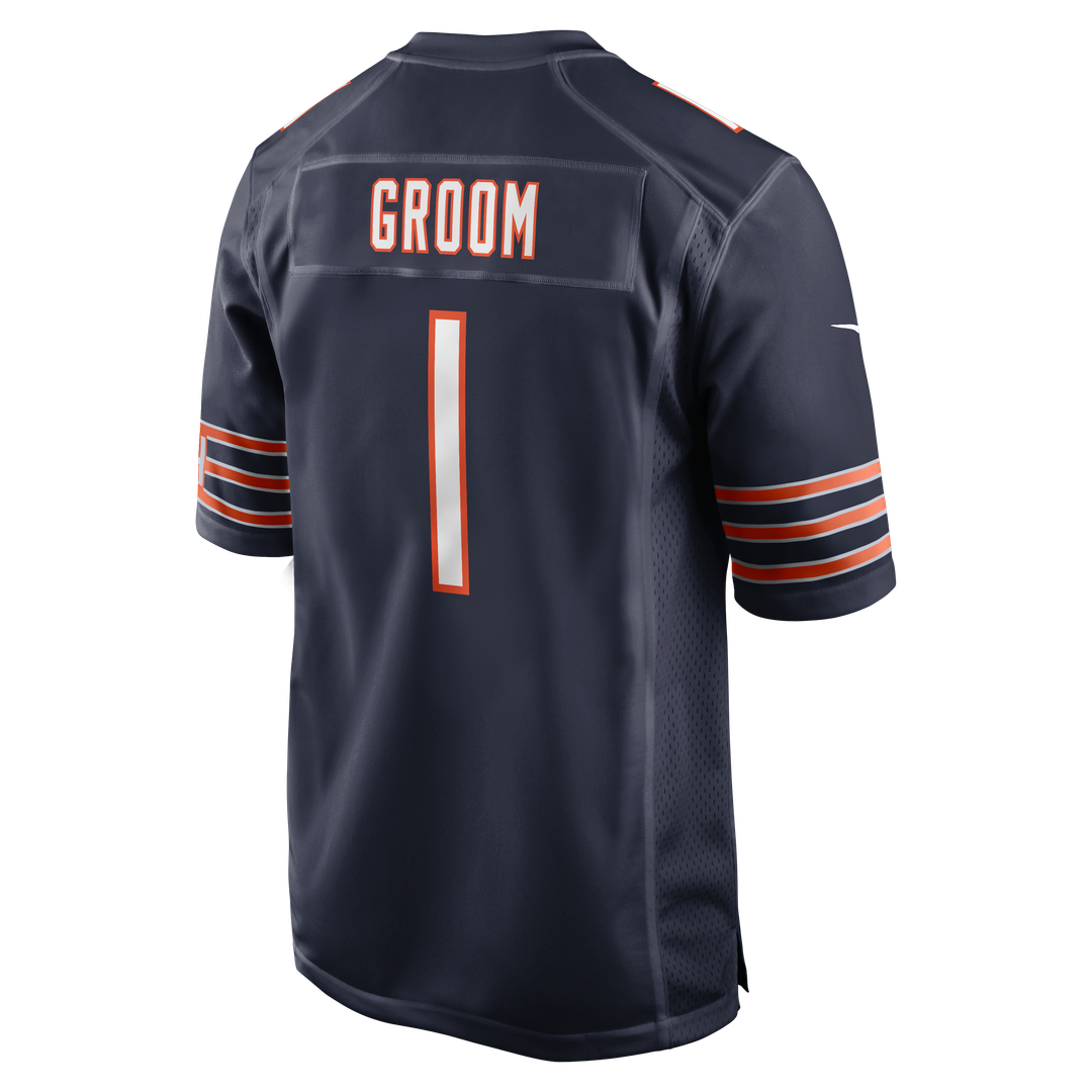Chicago Bears Number 1 Groom Navy Game Jersey product image 3, provided for visual reference and product detail review