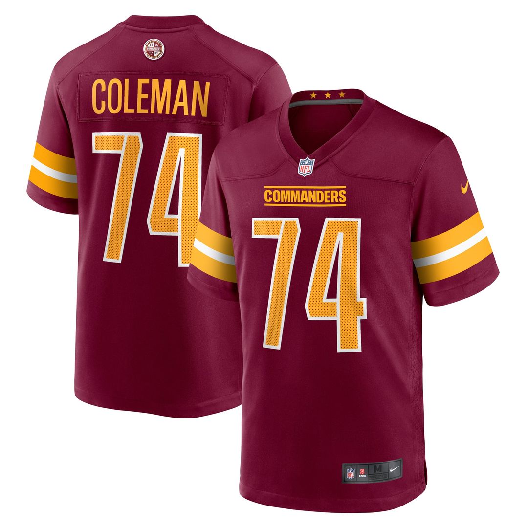 Washington Commanders Brandon Coleman Burgundy Game Jersey product image 1, provided for visual reference and product detail
