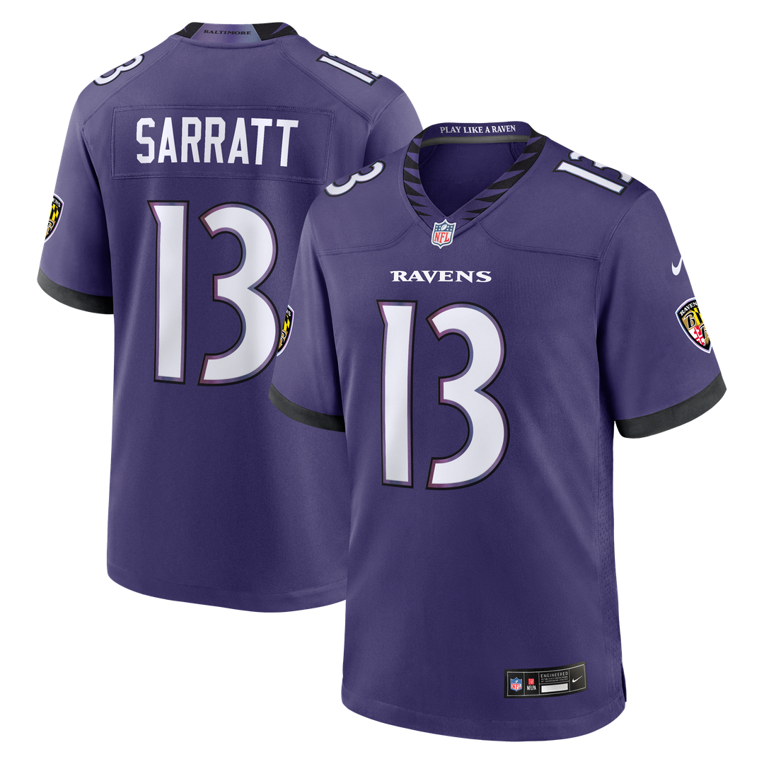 Baltimore Ravens Elijah Sarratt Purple Team Game Jersey product image 1, provided for visual reference and product detail
