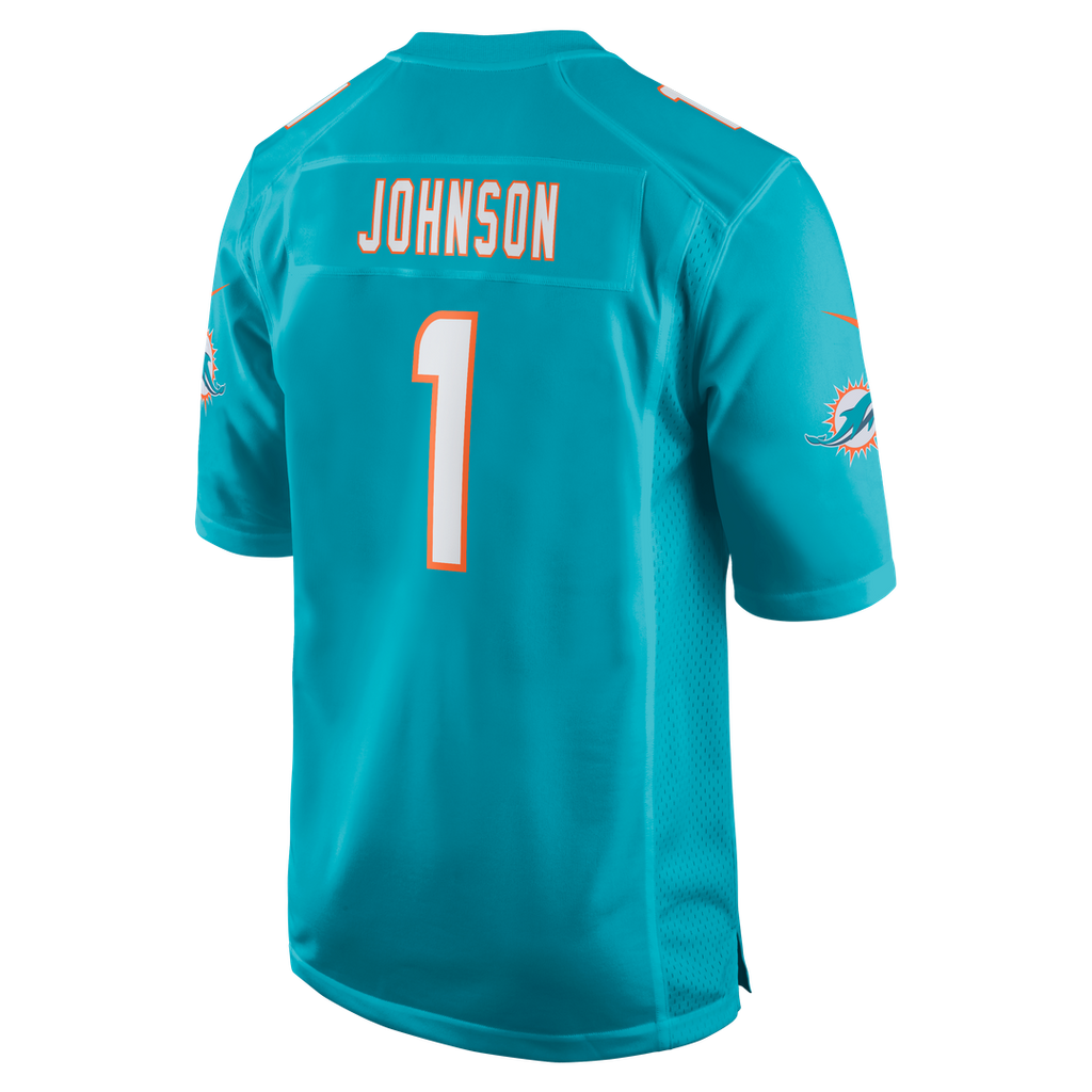 Miami Dolphins Chris Johnson Aqua Team Game Jersey product image 3, provided for visual reference and product detail review