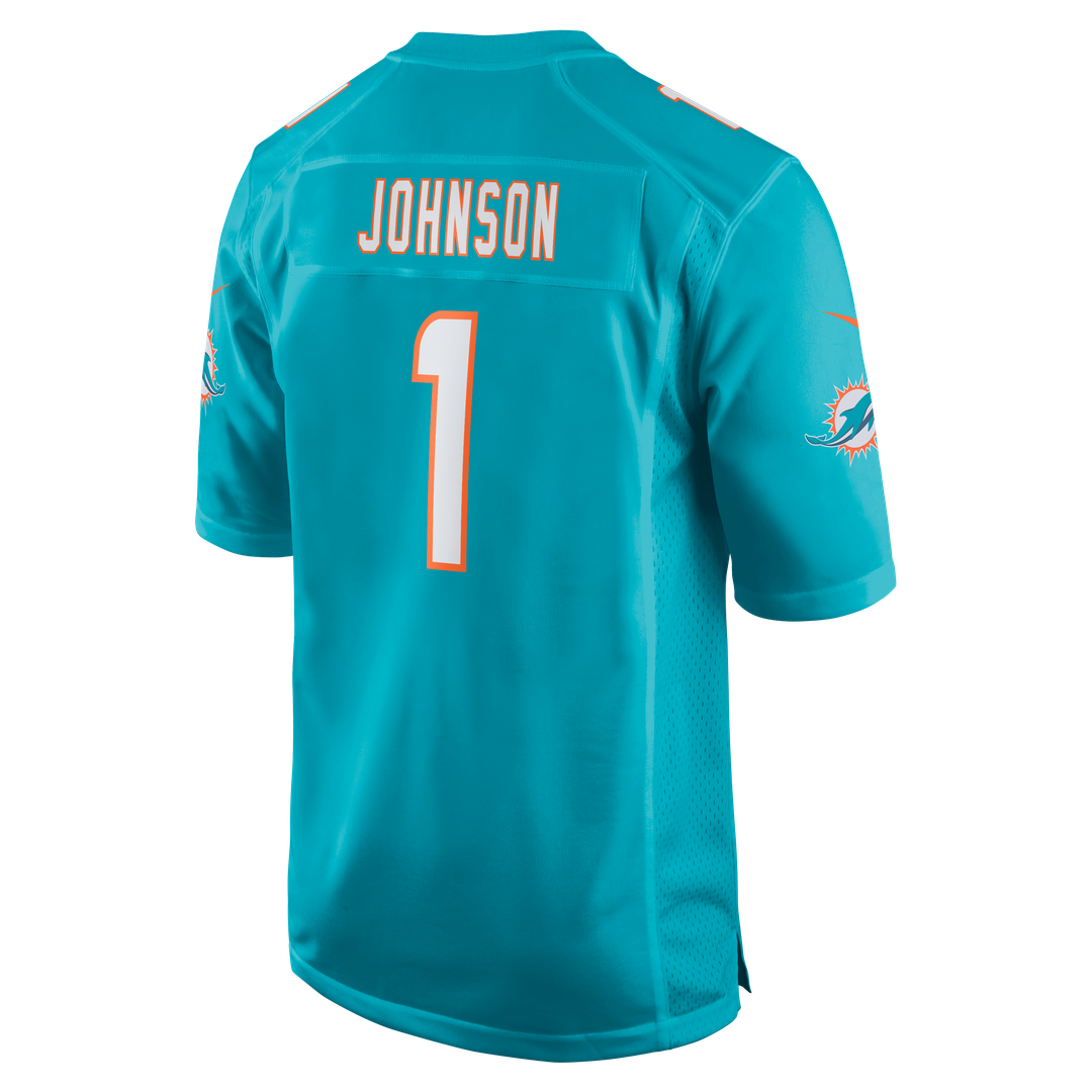 Miami Dolphins Chris Johnson Aqua Team Game Jersey product image 3, provided for visual reference and product detail review