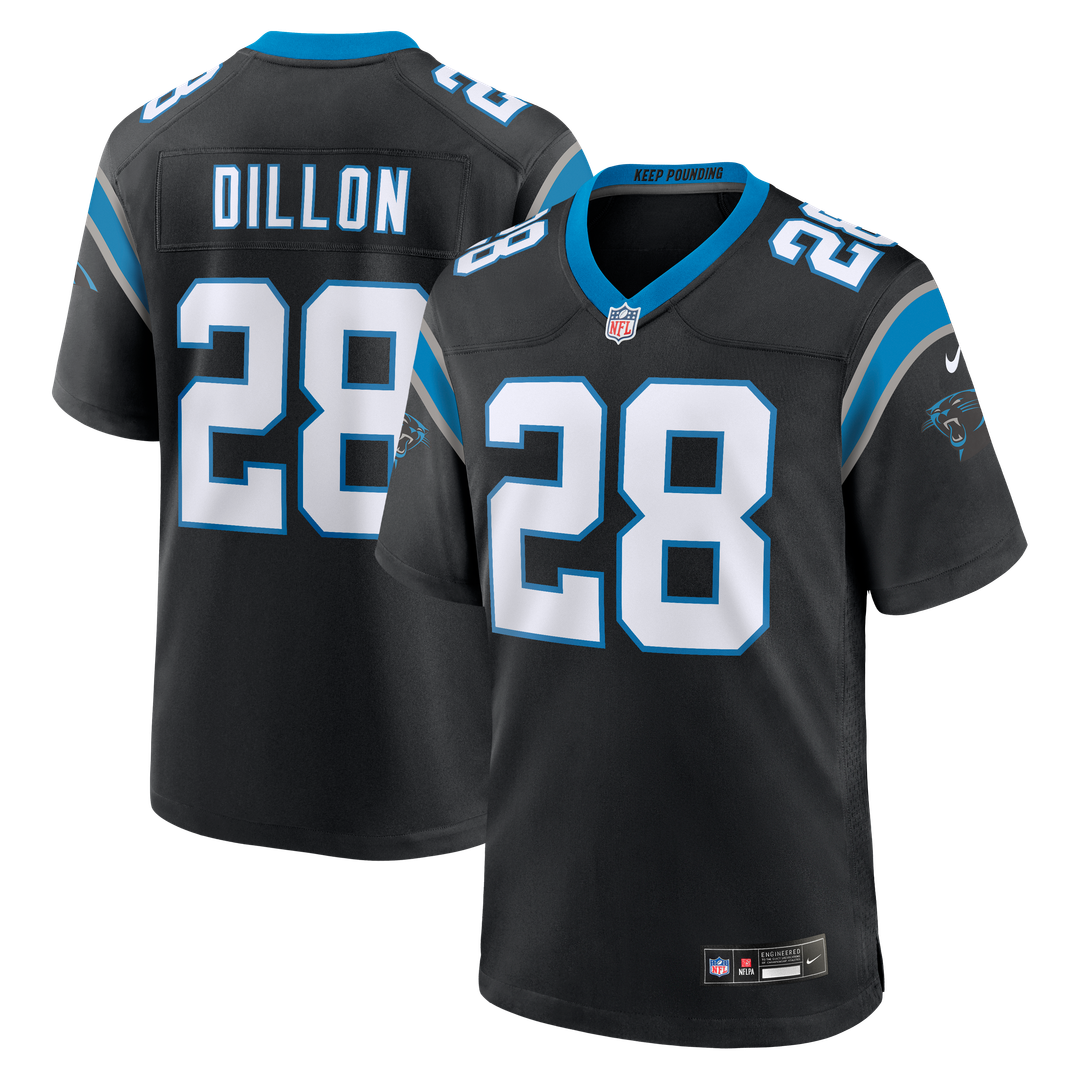 Carolina Panthers AJ Dillon Black Team Game Jersey product image 1, provided for visual reference and product detail review