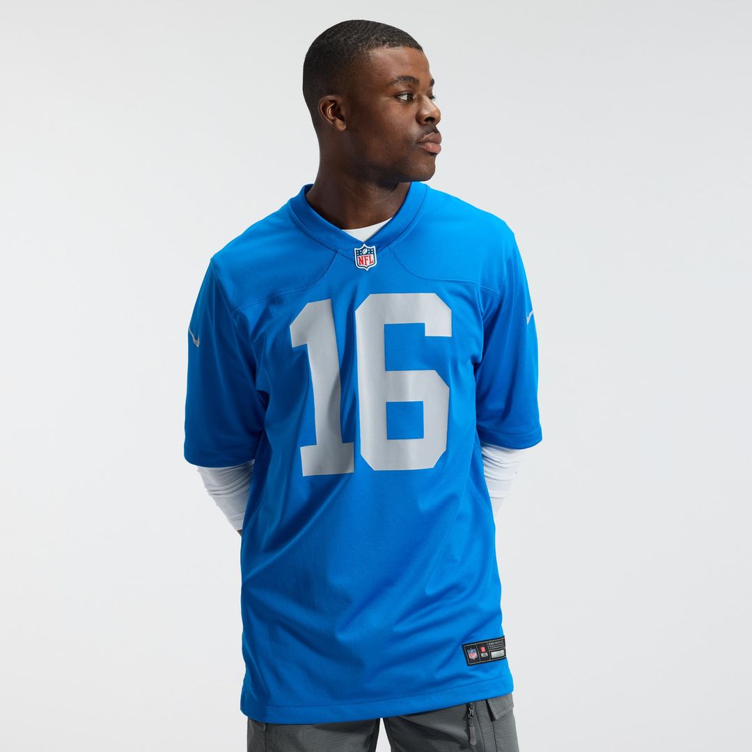 Detroit Lions Jared Goff Blue Alternate Game Jersey product image 2, provided for visual reference and product detail review