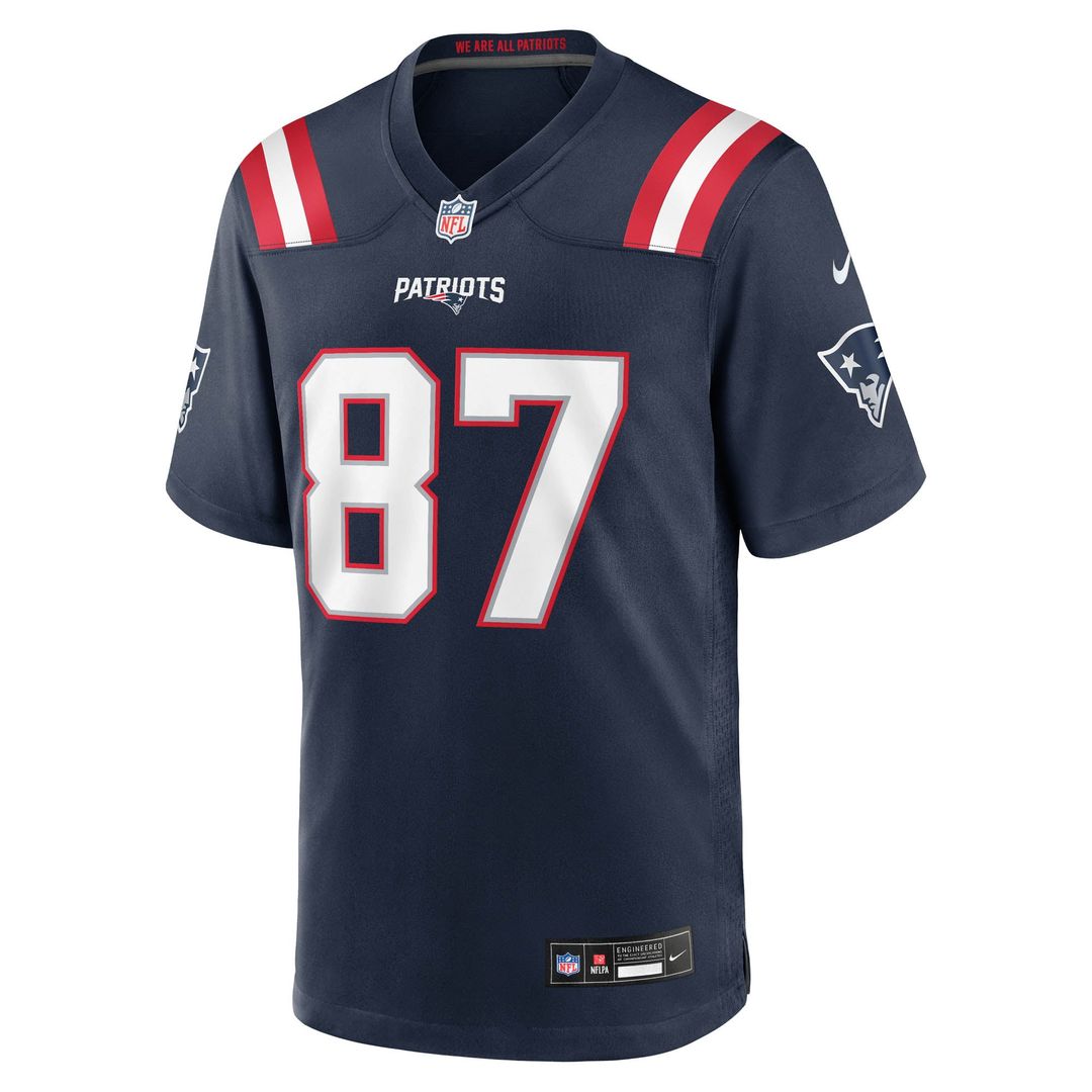 New England Patriots Romeo Doubs Navy Game Jersey product image 2, provided for visual reference and product detail review