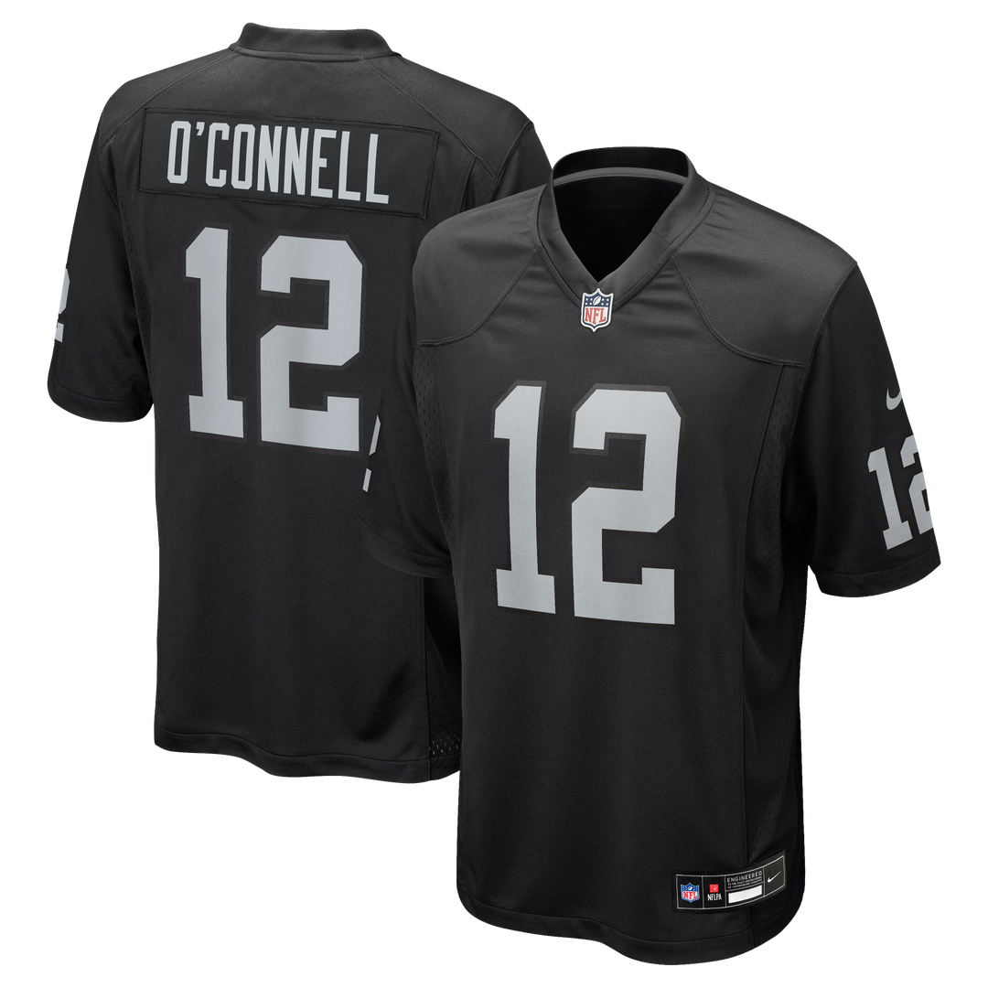 Las Vegas Raiders Aidan O'Connell Black Team Game Jersey product image 1, provided for visual reference and product detail