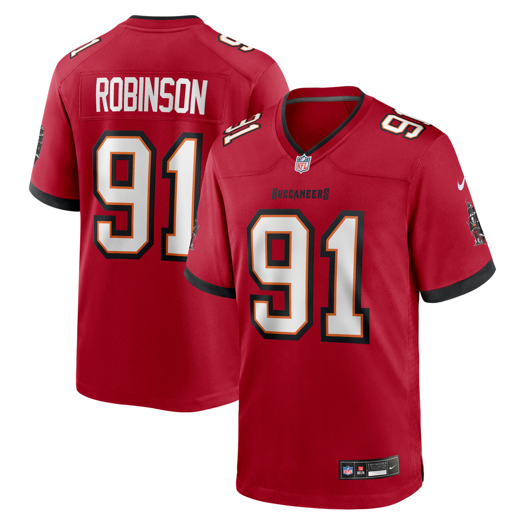 Tampa Bay Buccaneers A'Shawn Robinson Red Team Game Jersey product image 1, provided for visual reference and product detail