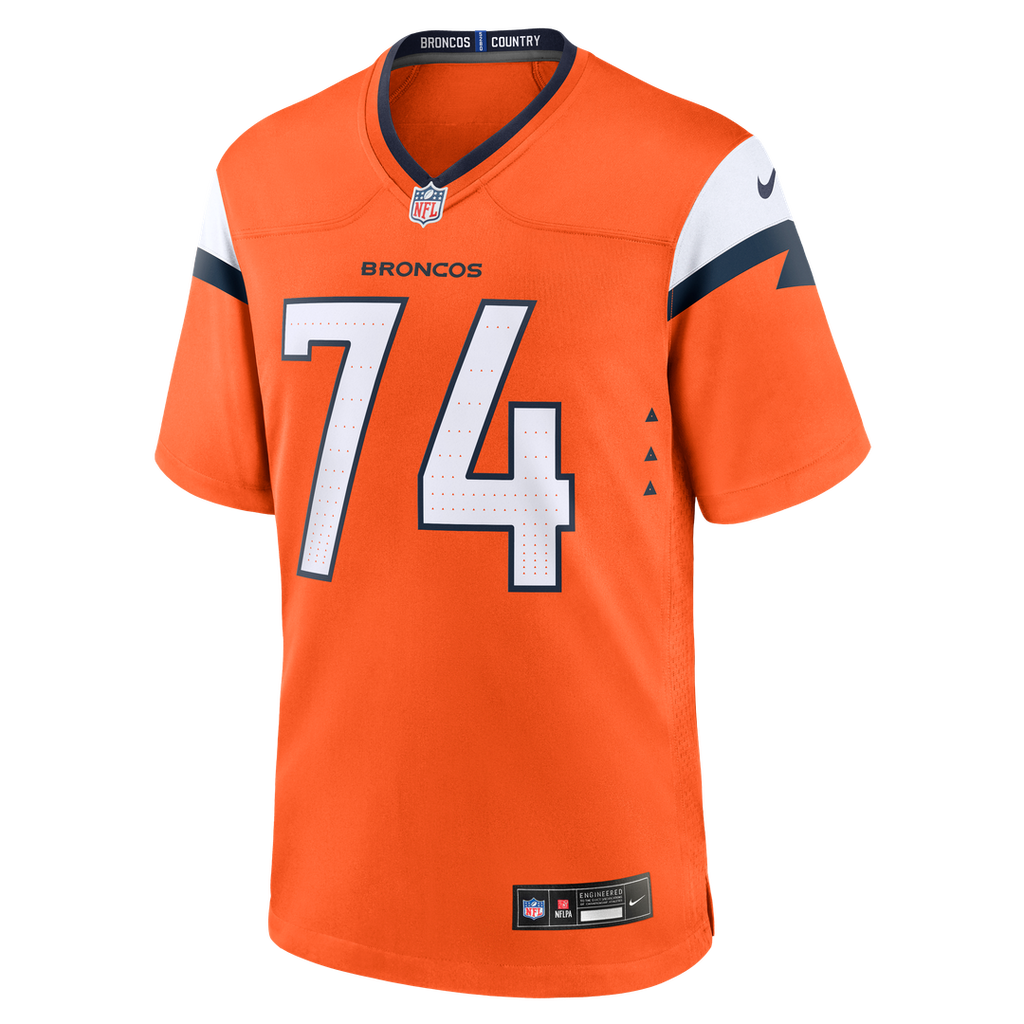 Denver Broncos Ben Powers Orange Team Game Jersey product image 2, provided for visual reference and product detail review