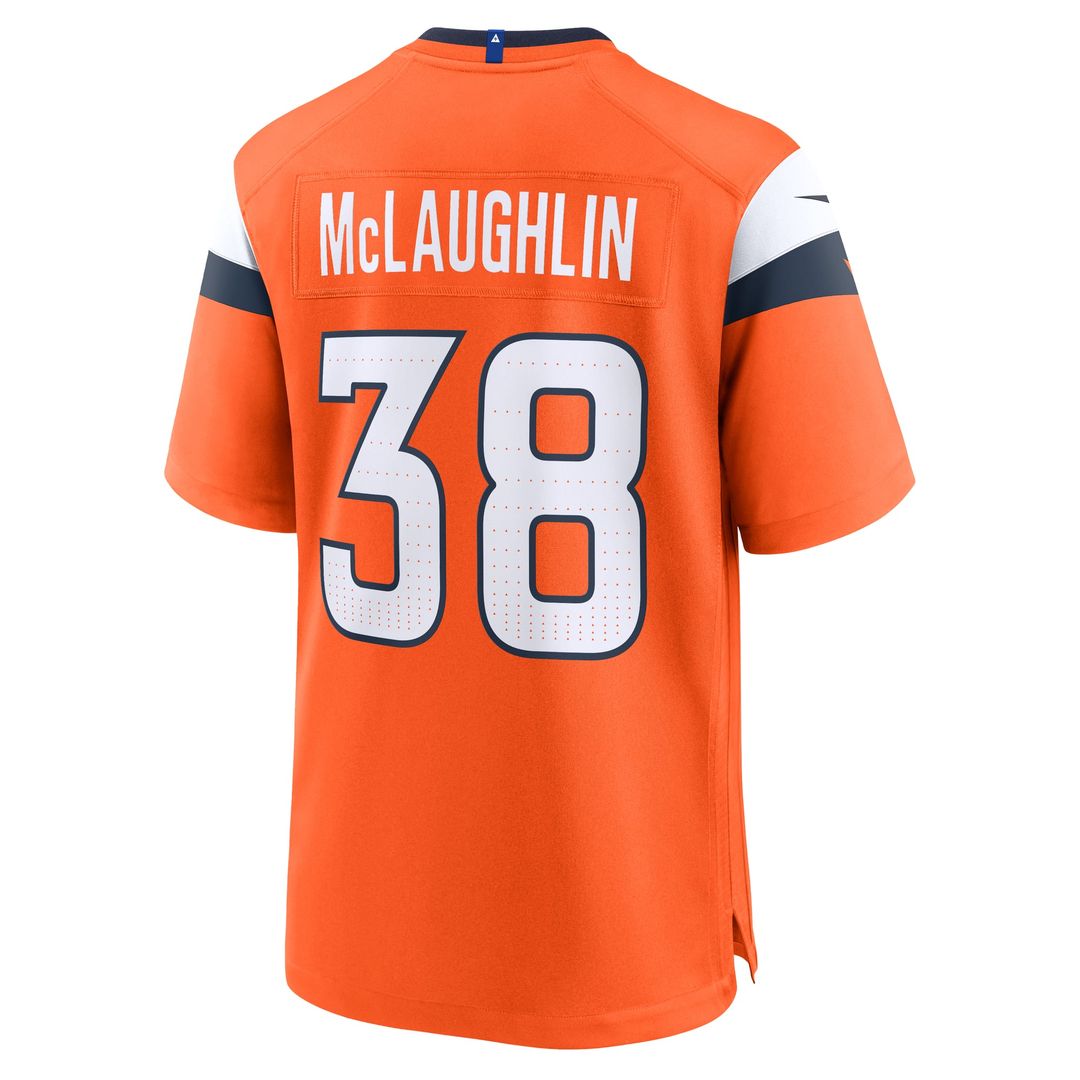 Denver Broncos Jaleel McLaughlin Orange Team Game Jersey product image 11, provided for visual reference and product detail