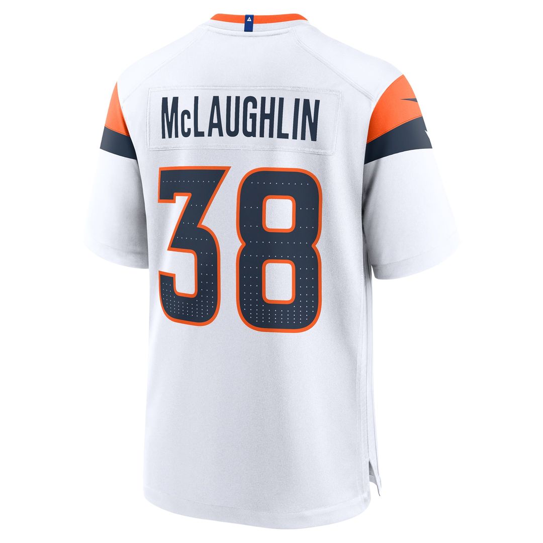 Denver Broncos Jaleel McLaughlin White Game Jersey product image 3, provided for visual reference and product detail review