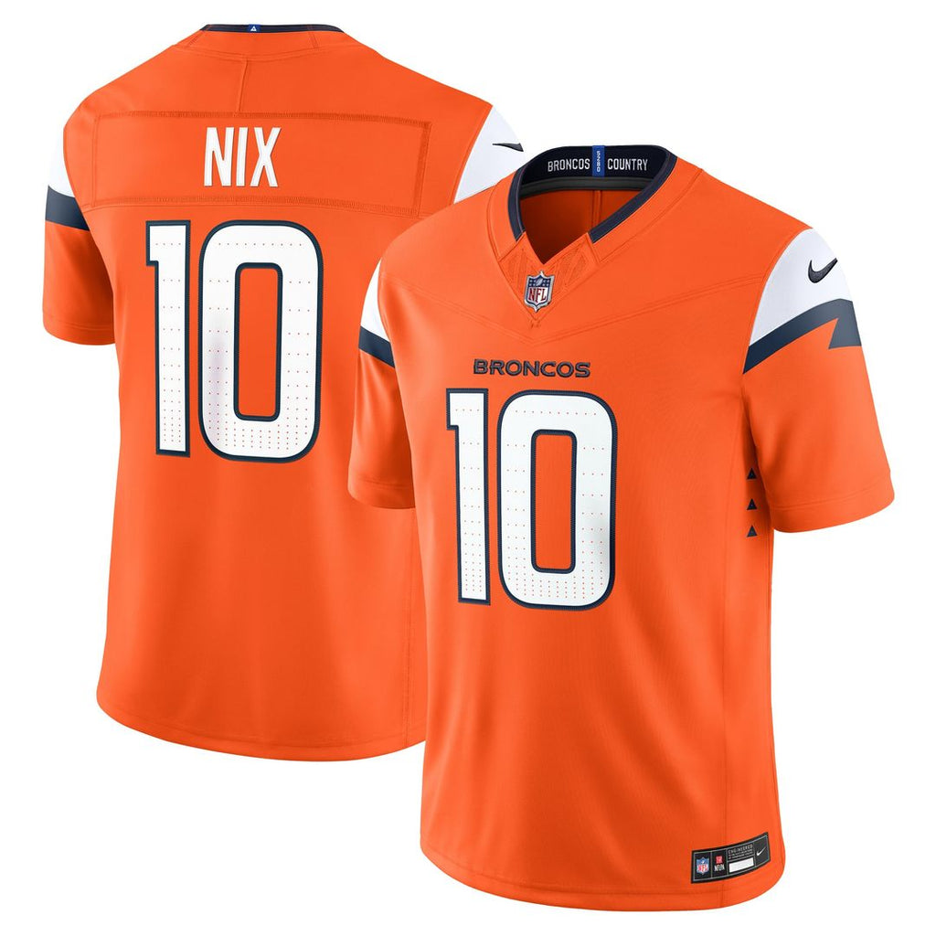 Denver Broncos Bo Nix Orange Team Vapor F.U.S.E. Stitched Limited Jersey product image 1, provided for visual reference and