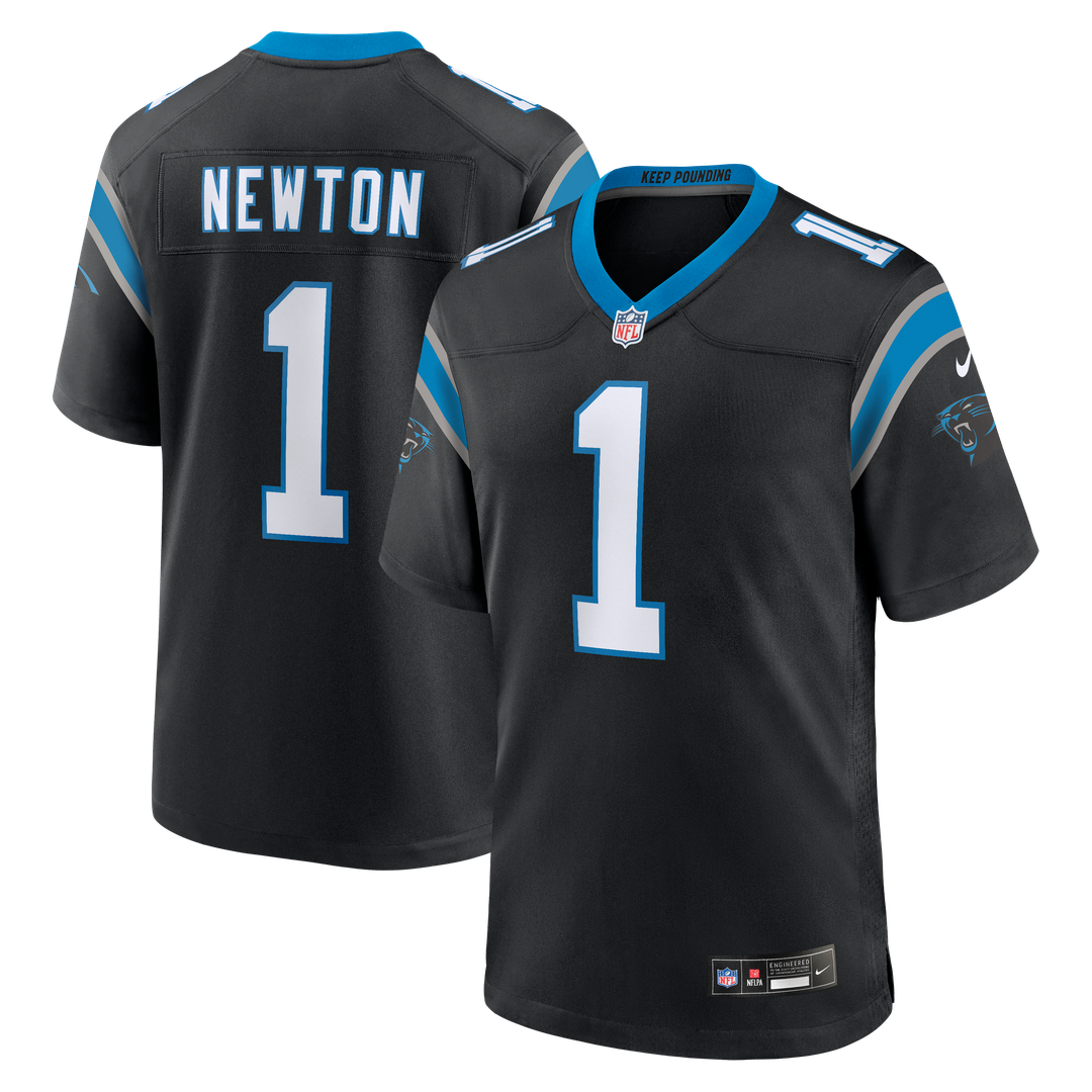 Carolina Panthers Cam Newton Black Team Retired Game Jersey product image 1, provided for visual reference and product