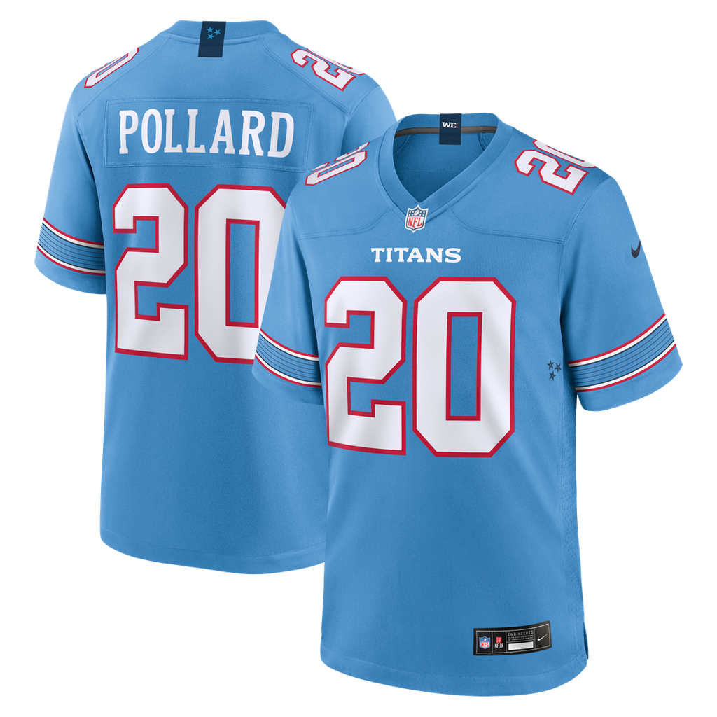 Tennessee Titans Tony Pollard Light Blue Game Jersey product image 1, provided for visual reference and product detail review