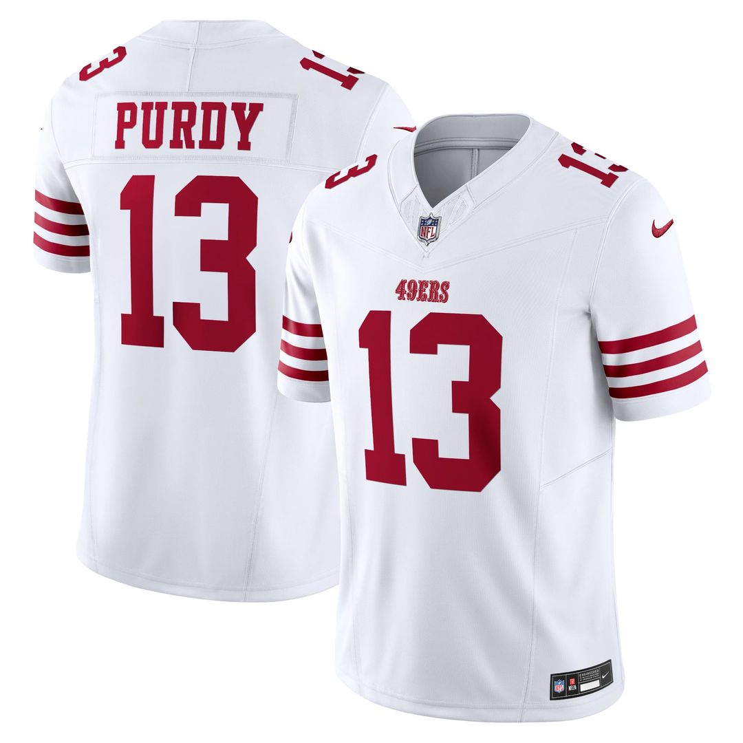 San Francisco 49ers Brock Purdy White Vapor F.U.S.E. Limited Jersey product image 1, provided for visual reference and