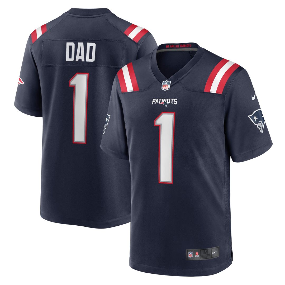 New England Patriots Number 1 Dad Navy Game Jersey product image 1, provided for visual reference and product detail review