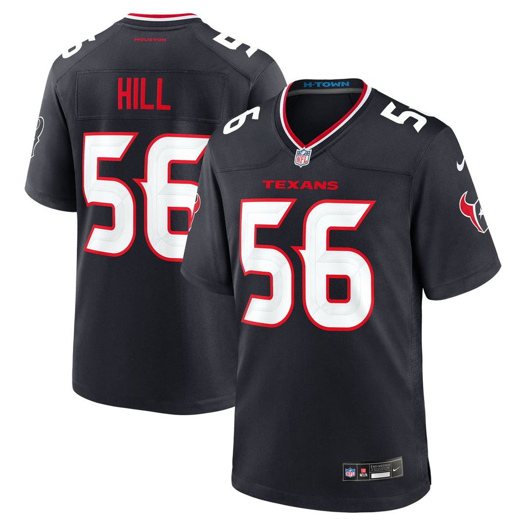Houston Texans Jamal Hill Navy Team Game Jersey product image 1, provided for visual reference and product detail review