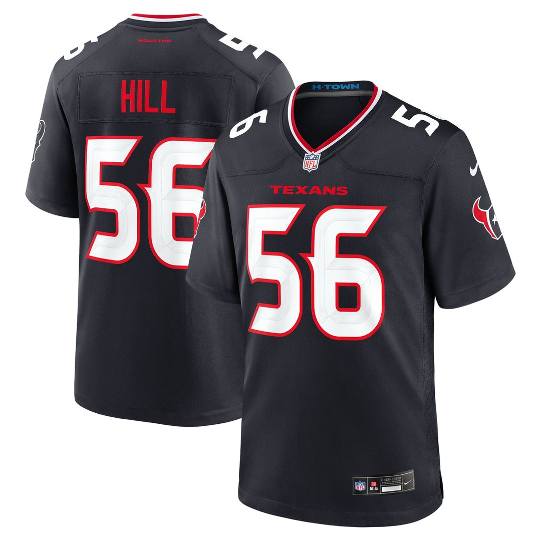 Houston Texans Jamal Hill Navy Team Game Jersey product image 1, provided for visual reference and product detail review