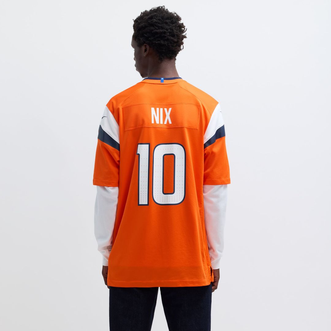 Denver Broncos Bo Nix Orange Player Game Jersey product image 15, provided for visual reference and product detail review