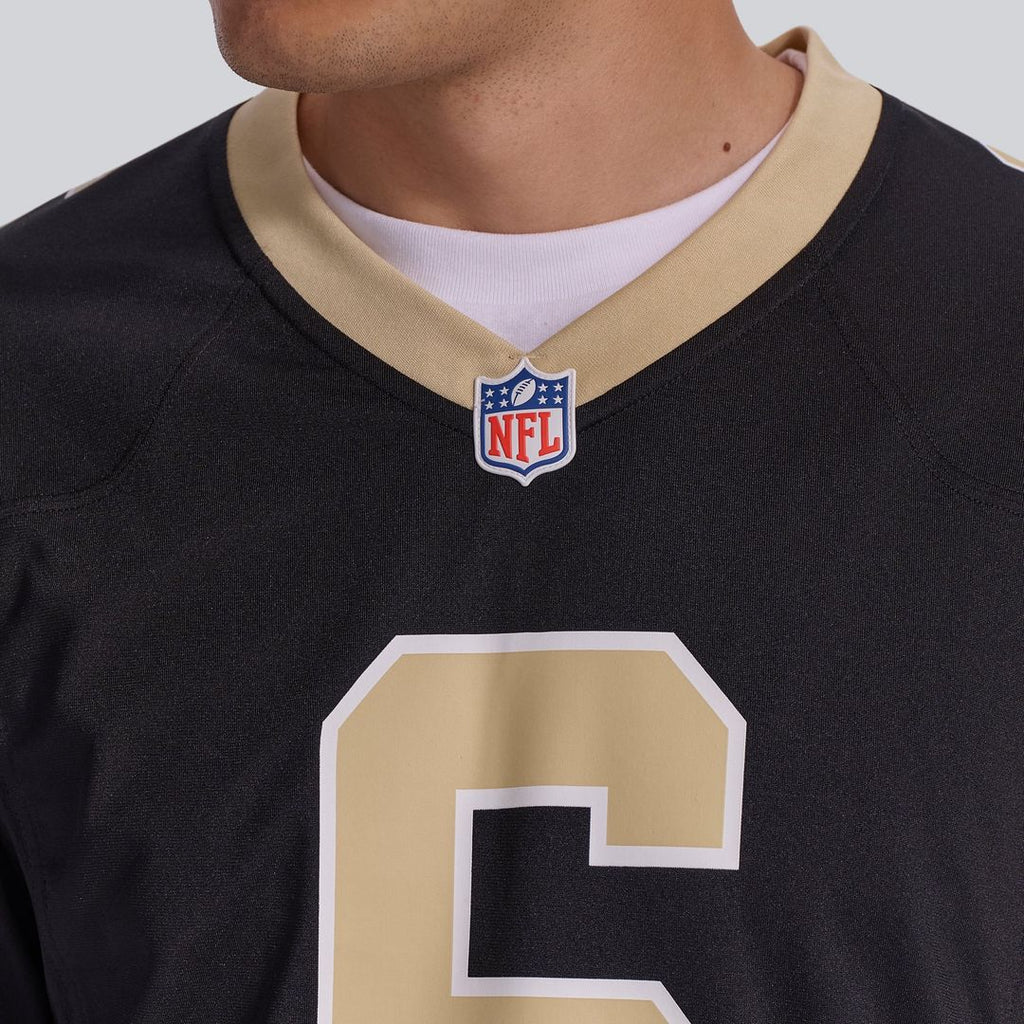 New Orleans Saints Tyler Shough Black Game Jersey product image 8, provided for visual reference and product detail review