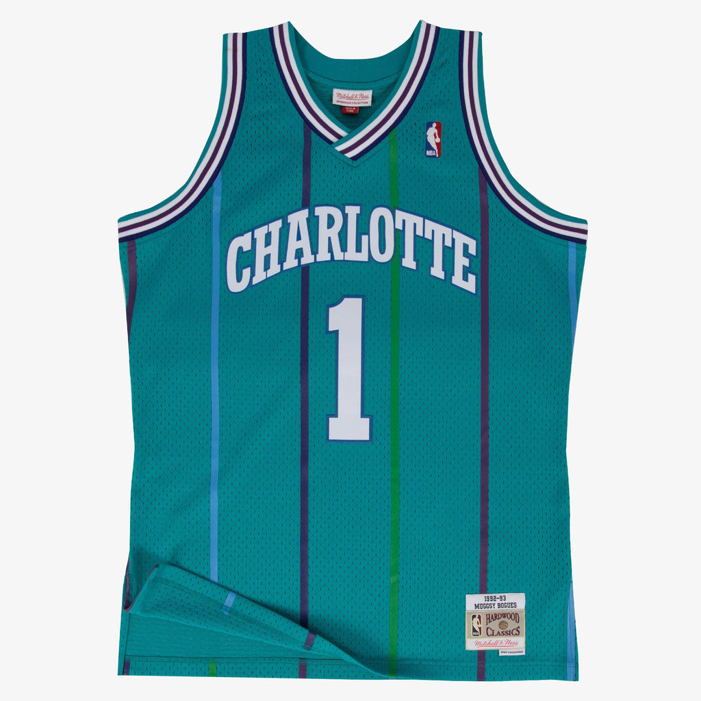 Muggsy Bogues Charlotte Hornets 1992 Swingman Road Jersey product image 1, provided for visual reference and product detail