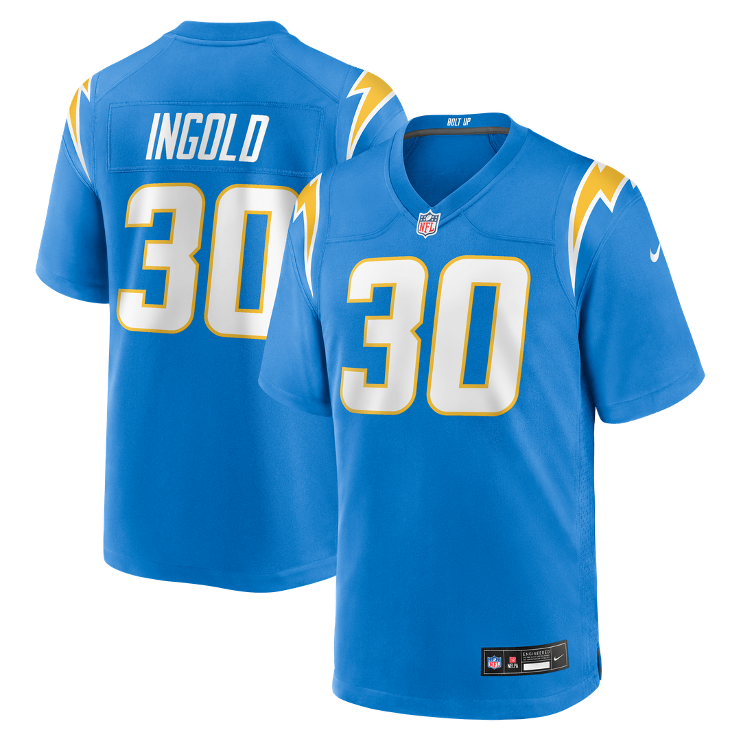 Los Angeles Chargers Alec Ingold Powder Blue Team Game Jersey product image 1, provided for visual reference and product