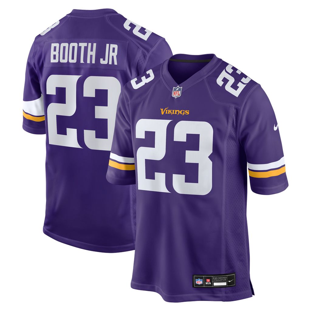 Minnesota Vikings Andrew Booth Jr. Purple Player Game Jersey product image 1, provided for visual reference and product
