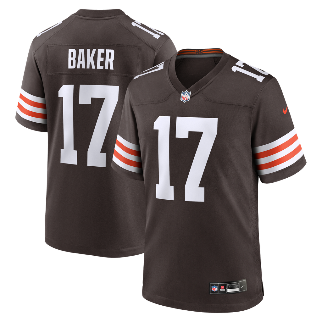 Cleveland Browns Jerome Baker Brown Team Game Jersey product image 1, provided for visual reference and product detail review