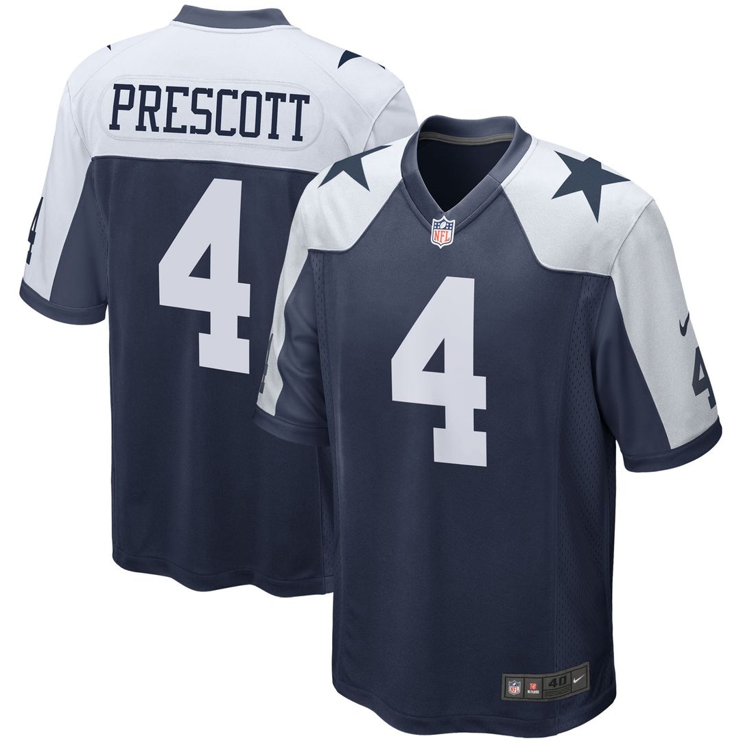 Dallas Cowboys Dak Prescott Navy Alternate Game Team Jersey product image 1, provided for visual reference and product