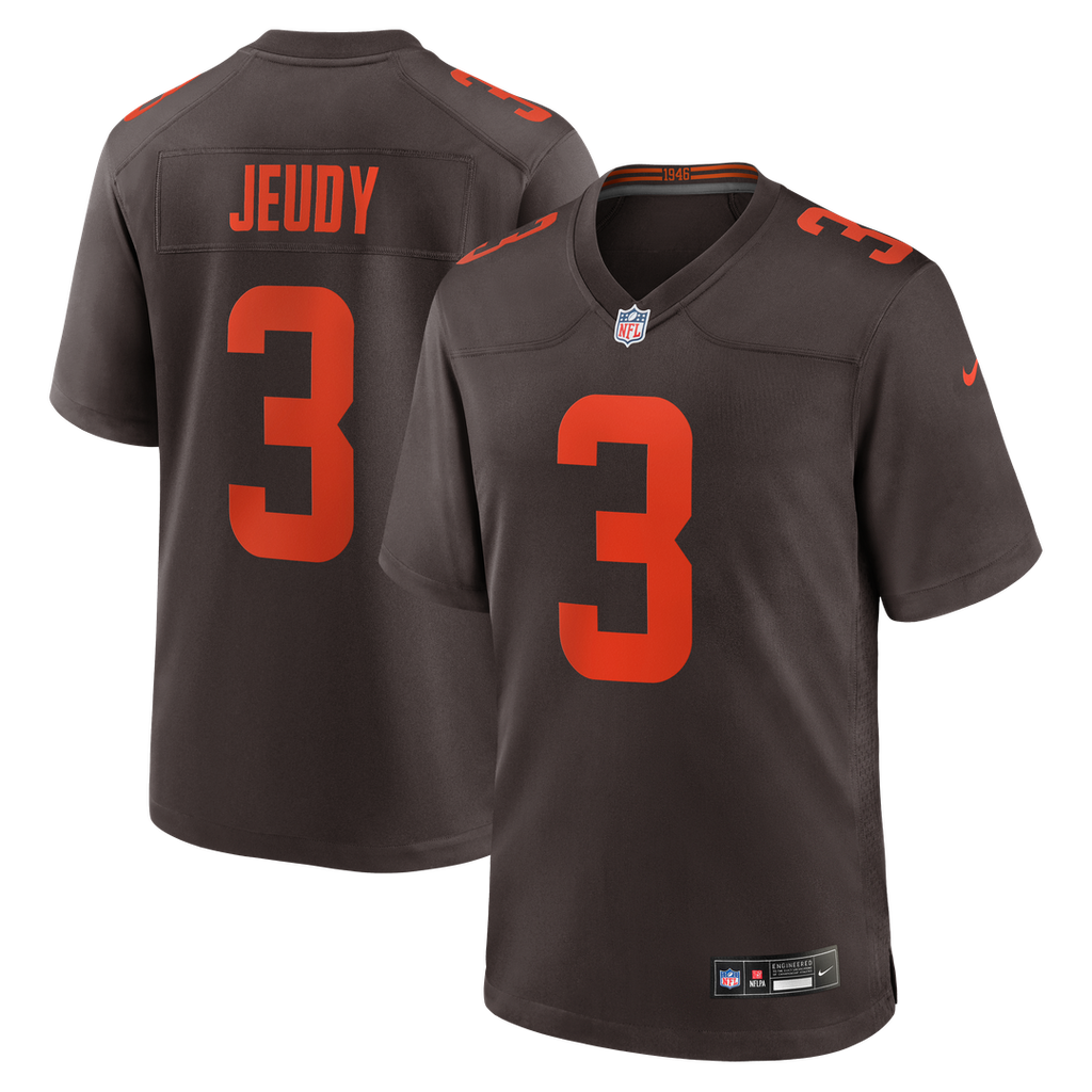 Cleveland Browns Jerry Jeudy Brown Alpha Dawg Game Jersey product image 1, provided for visual reference and product detail