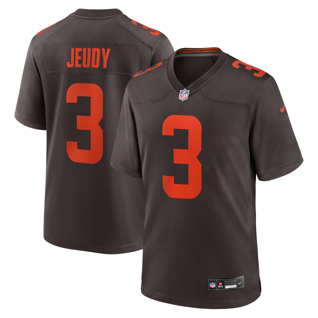 Cleveland Browns Jerry Jeudy Brown Alpha Dawg Game Jersey product image 1, provided for visual reference and product detail