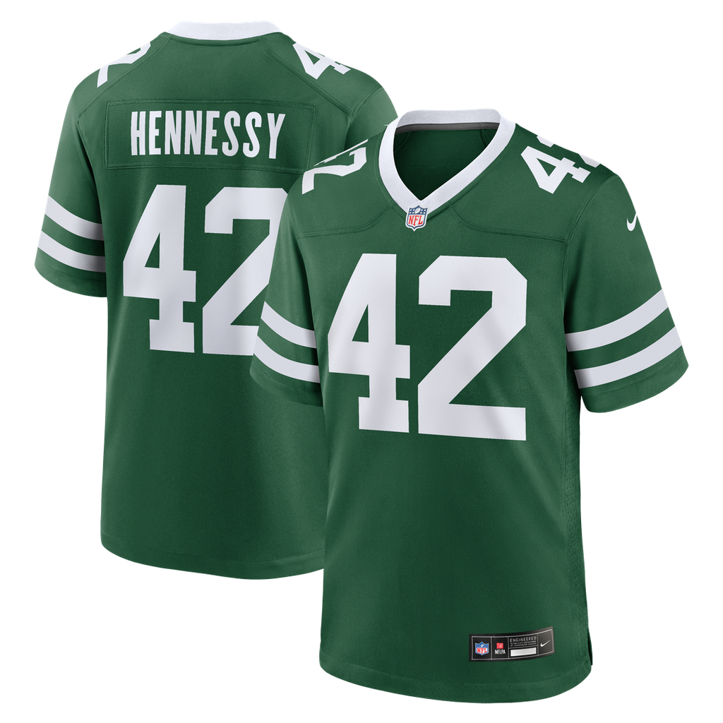 New York Jets Thomas Hennessy Legacy Green Team Game Jersey product image 1, provided for visual reference and product