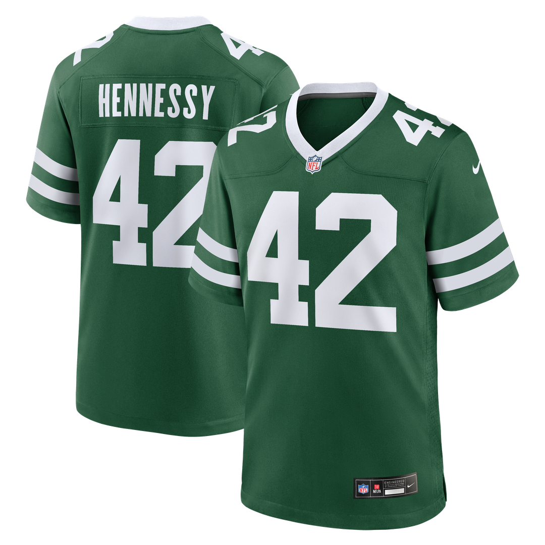 New York Jets Thomas Hennessy Legacy Green Team Game Jersey product image 1, provided for visual reference and product