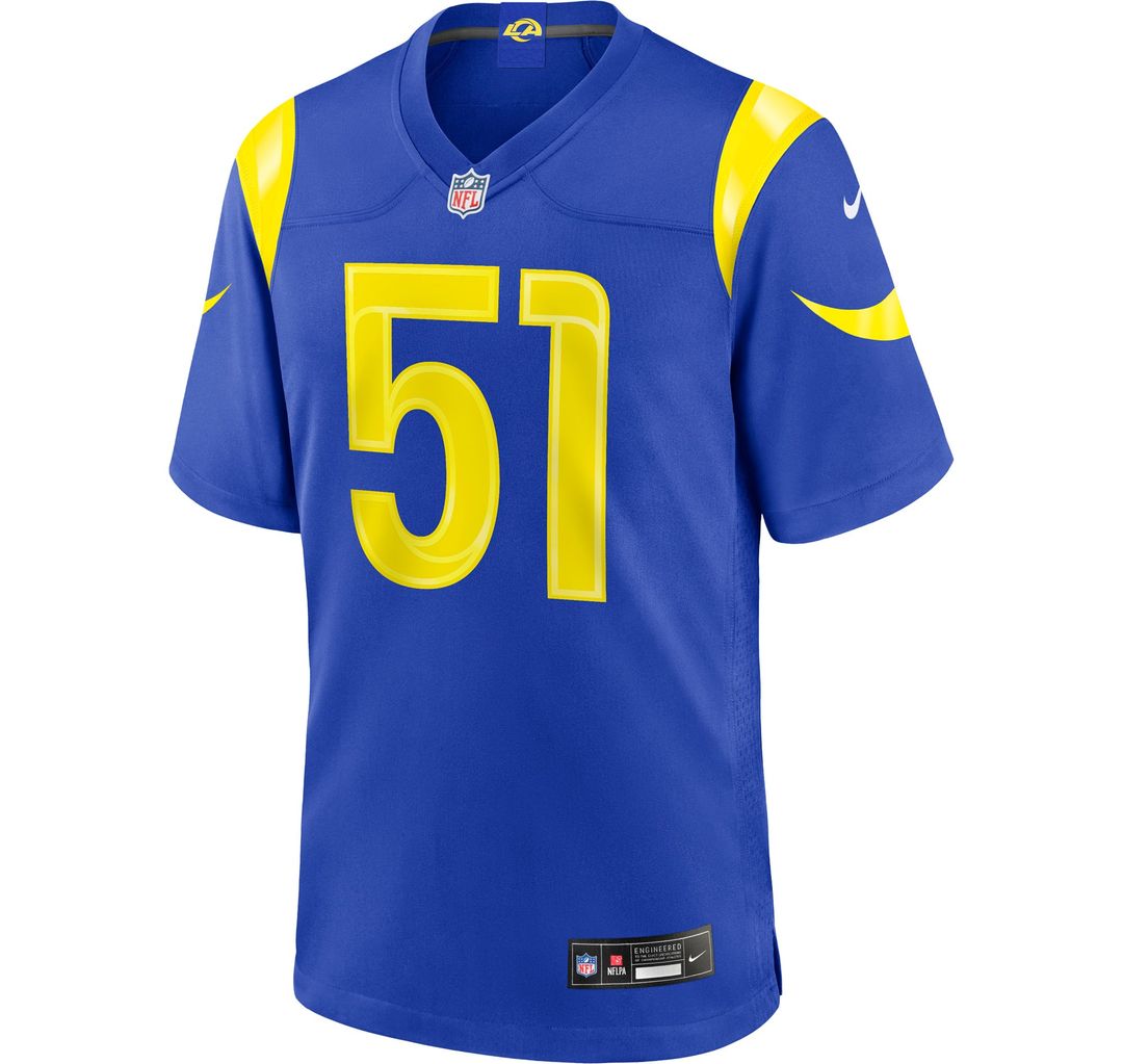 Los Angeles Rams Eddie Walls III Royal Game Jersey product image 2, provided for visual reference and product detail review