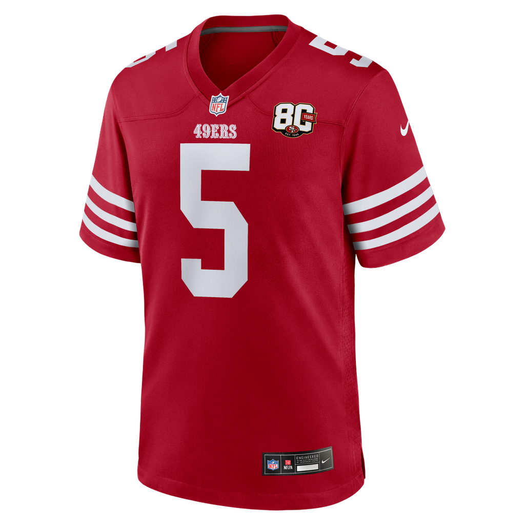 San Francisco 49ers Mike Evans Scarlet 80th Anniversary Game Jersey product image 6, provided for visual reference and