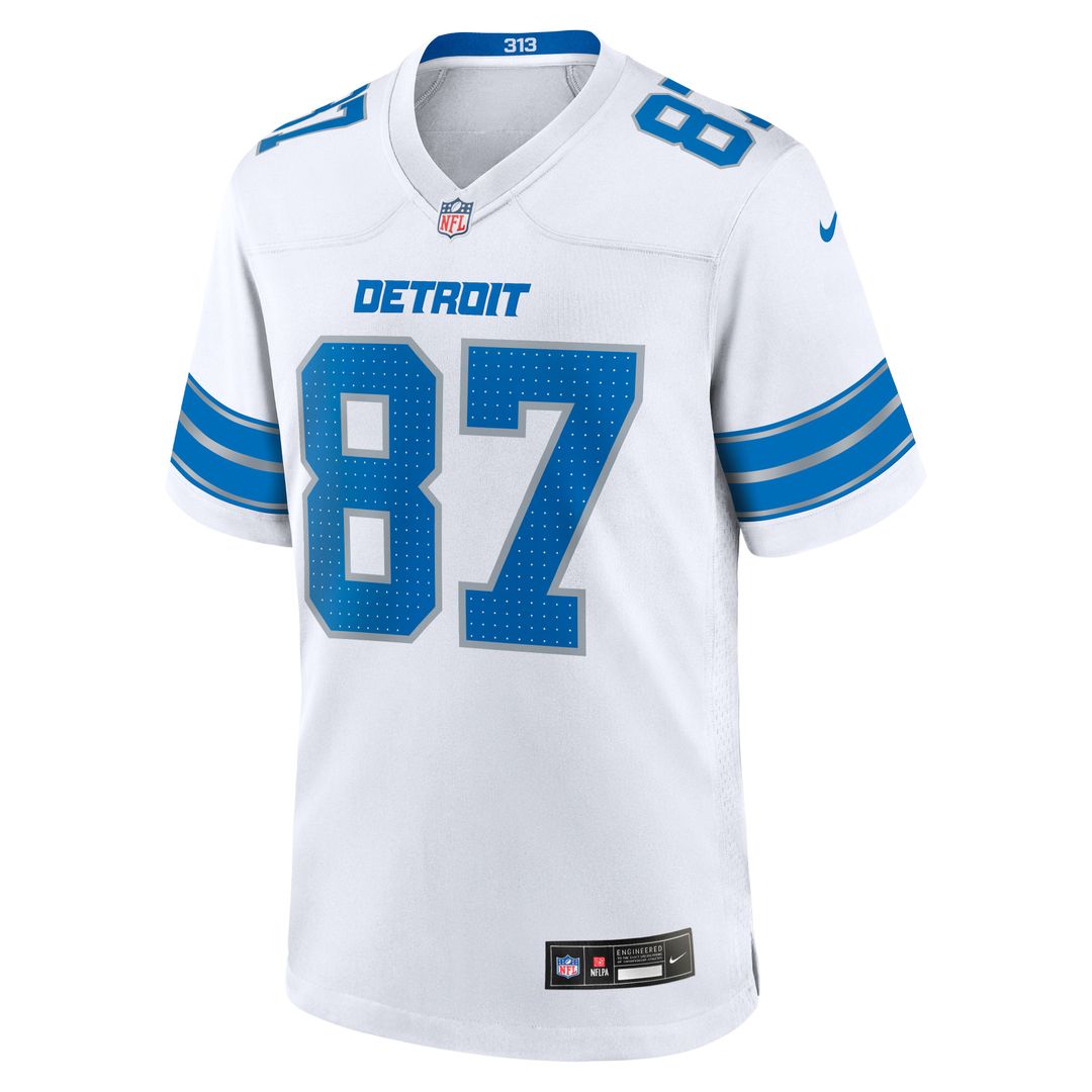 Detroit Lions Sam LaPorta White White Game Jersey product image 2, provided for visual reference and product detail review