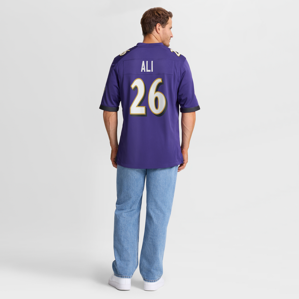 Baltimore Ravens Rasheen Ali Purple Team Game Jersey product image 5, provided for visual reference and product detail review