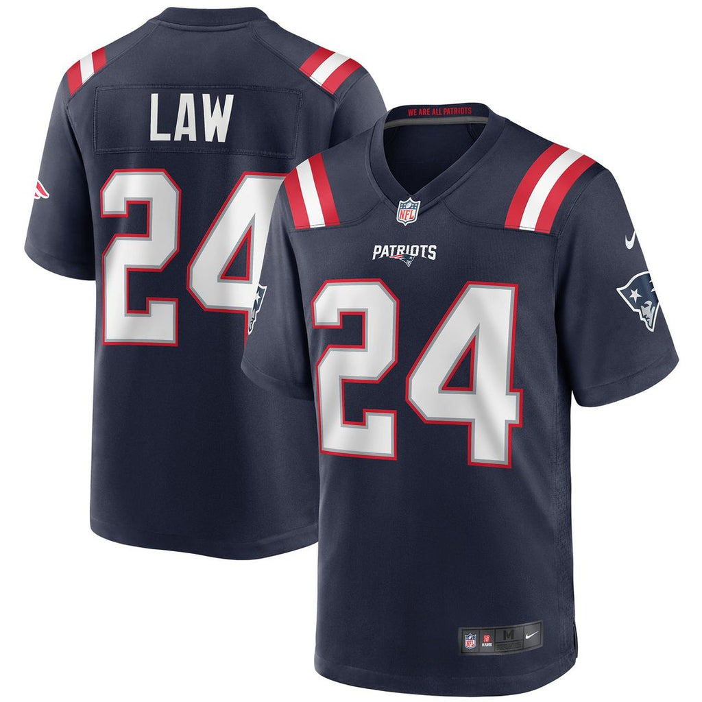 New England Patriots Ty Law Navy Game Retired Player Jersey product image 1, provided for visual reference and product
