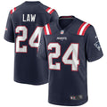 New England Patriots Ty Law Navy Game Retired Player Jersey product image 1, provided for visual reference and product