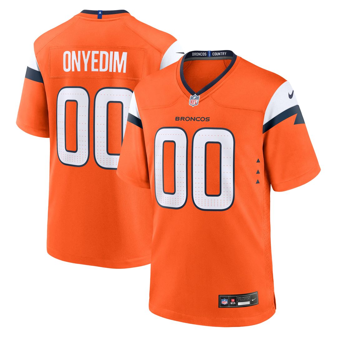 Denver Broncos Tyler Onyedim Orange Game Jersey product image 1, provided for visual reference and product detail review