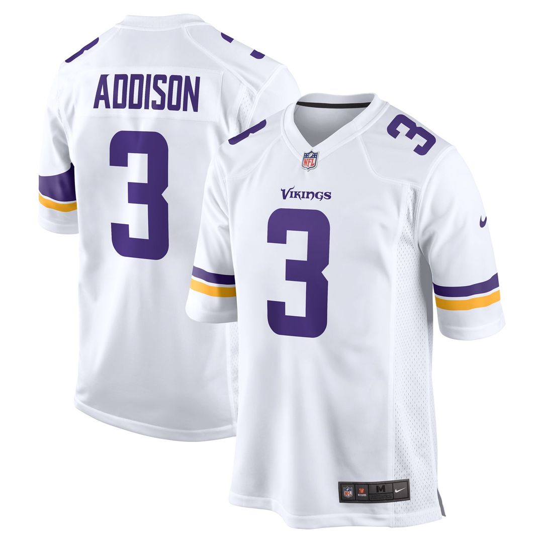 Minnesota Vikings Addison White Away Game Jersey product image 1, provided for visual reference and product detail review