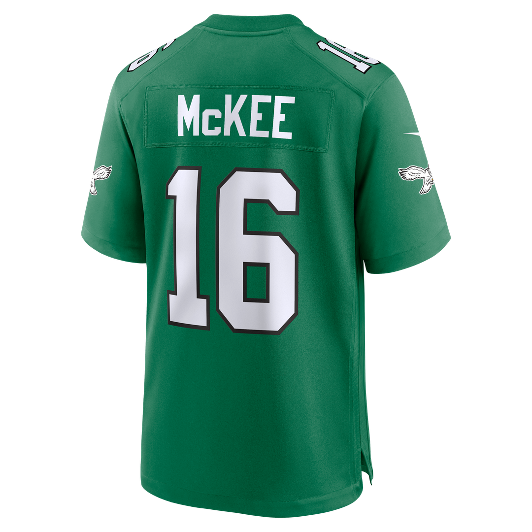 Philadelphia Eagles Tanner McKee Kelly Green Alternate Game Jersey product image 3, provided for visual reference and