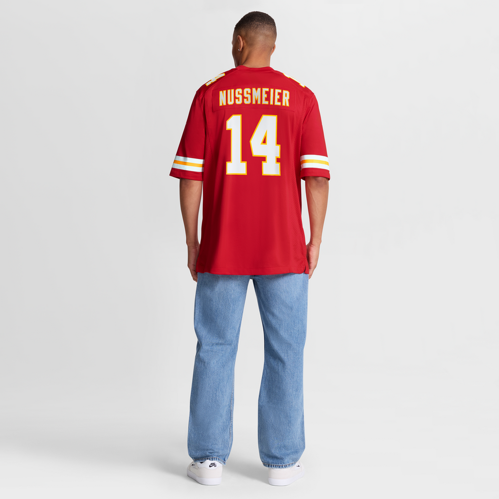 Kansas City Chiefs Garrett Nussmeier Red Game Jersey product image 3, provided for visual reference and product detail review