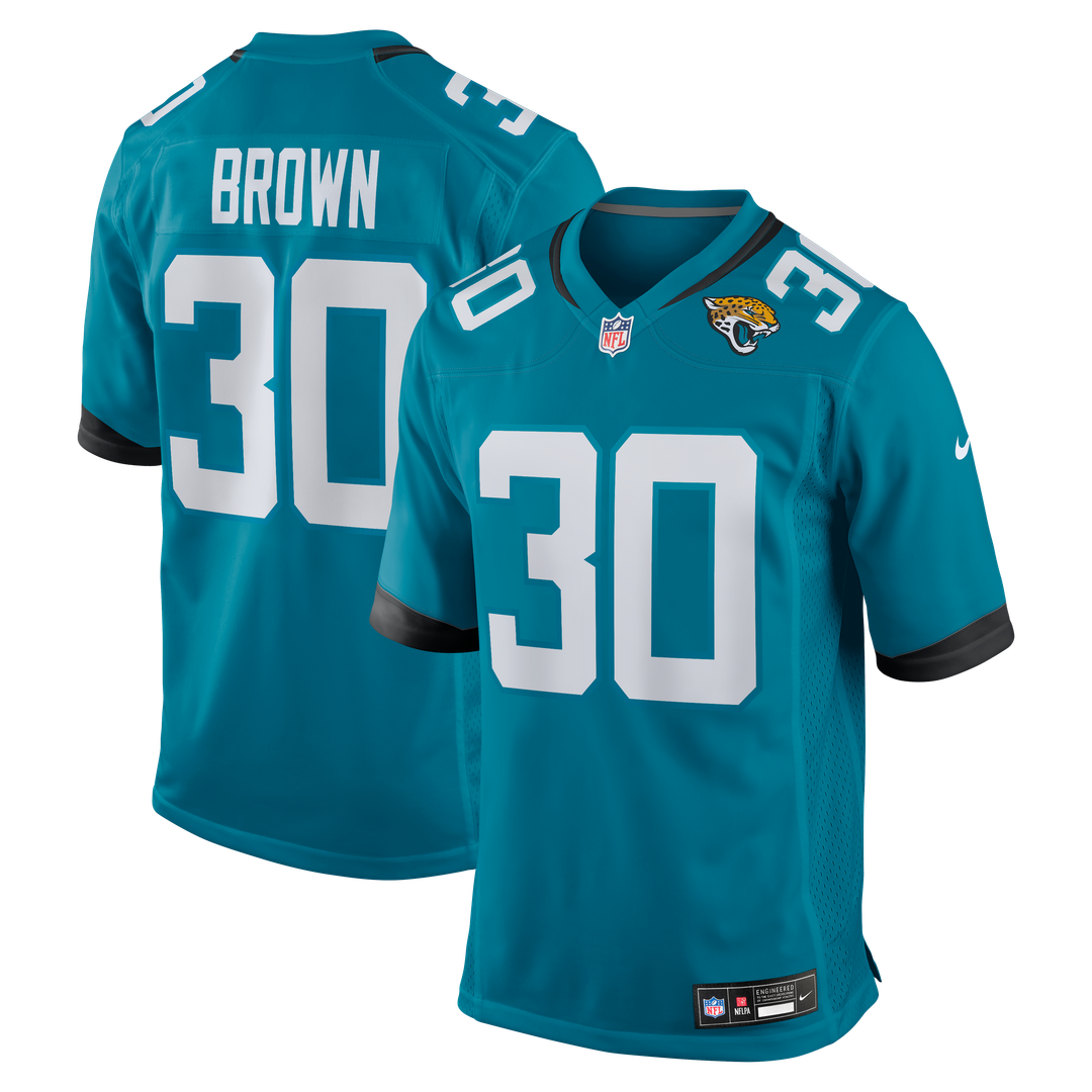 Jacksonville Jaguars Montaric Brown Teal Game Player Jersey product image 1, provided for visual reference and product