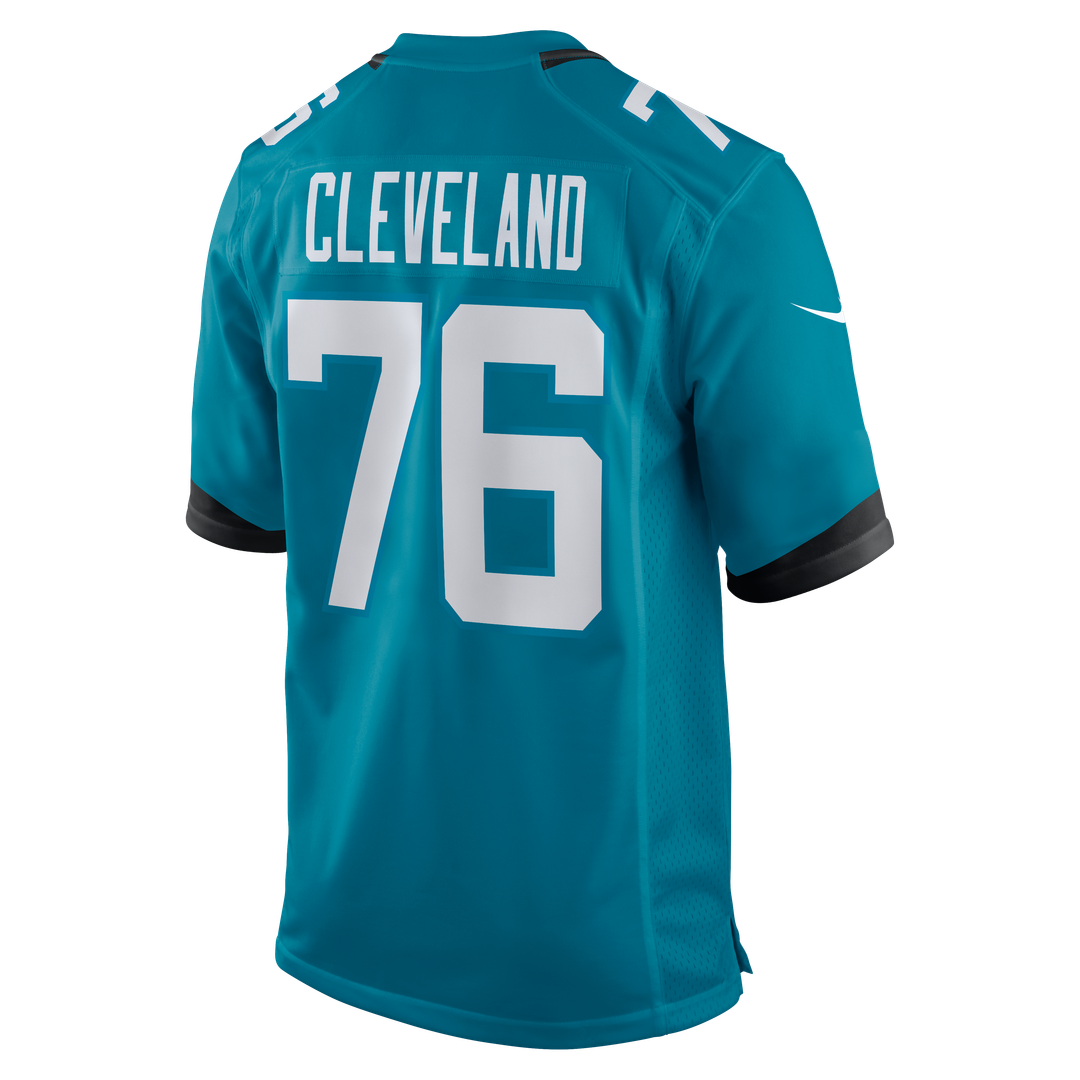 Jacksonville Jaguars Ezra Cleveland Teal Game Jersey product image 3, provided for visual reference and product detail review
