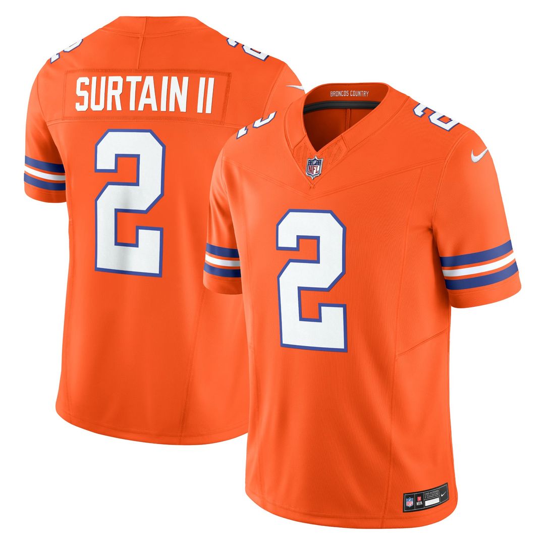Denver Broncos Patrick Surtain II Orange Alternate Mile High Collection 1977 Throwback Vapor F.U.S.E. Limited Jersey product