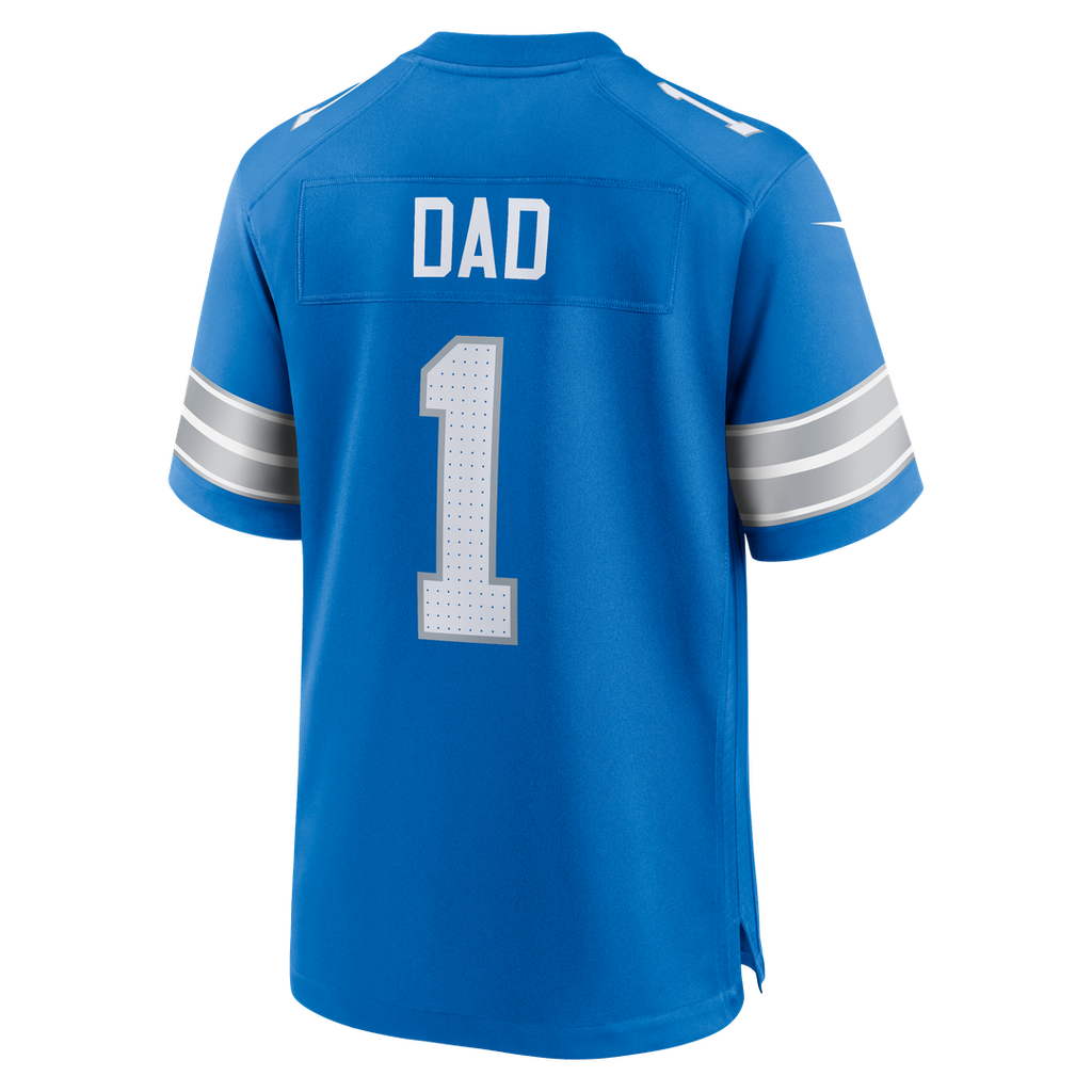 Detroit Lions Number 1 Dad Blue Game Jersey product image 3, provided for visual reference and product detail review