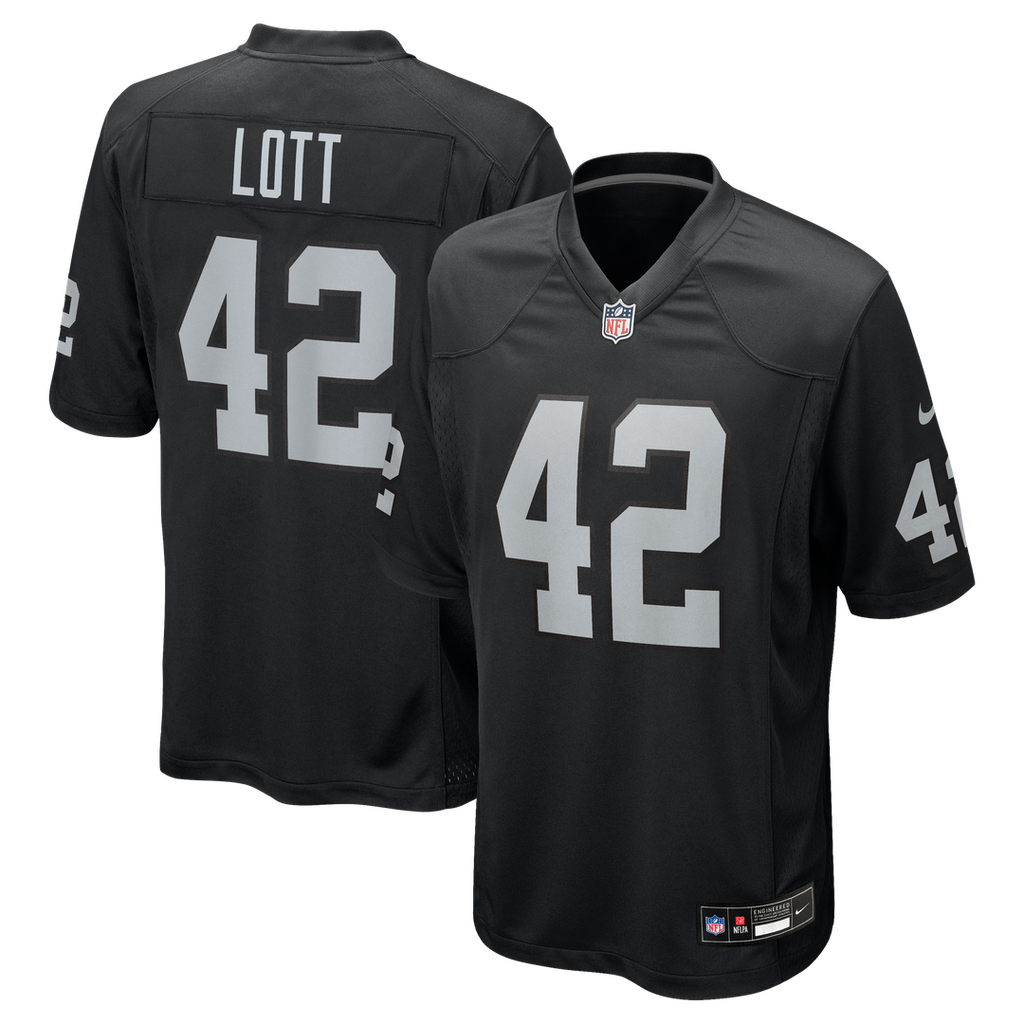 Las Vegas Raiders Ronnie Lott Black Game Retired Player Jersey product image 1, provided for visual reference and product