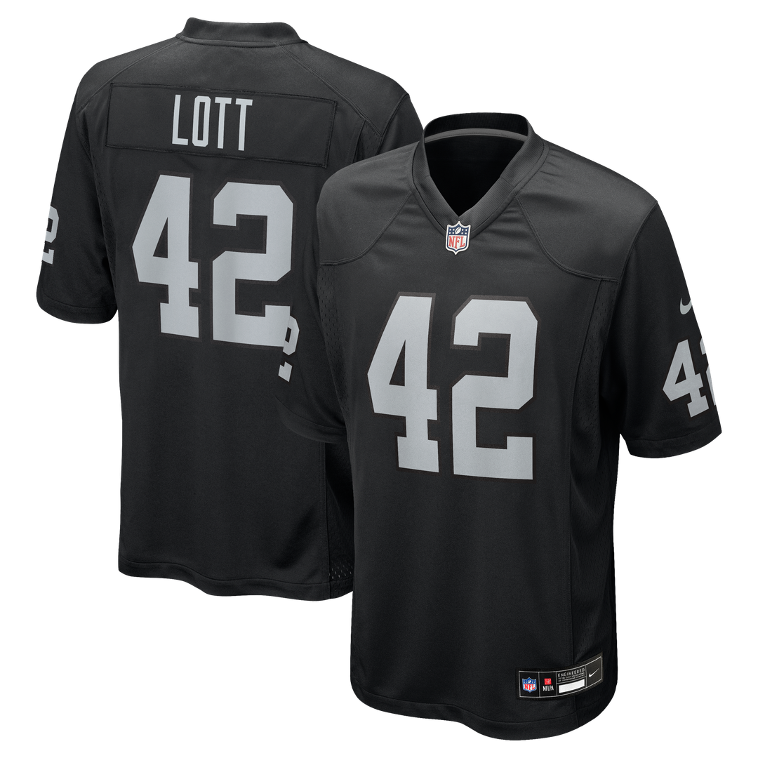 Las Vegas Raiders Ronnie Lott Black Game Retired Player Jersey product image 1, provided for visual reference and product